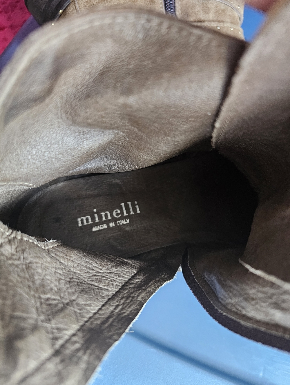 Minelli Italy Studded Leather Suede Ankle Boots With Buckle Dark Taupe Size 39 - Picture 11 of 11